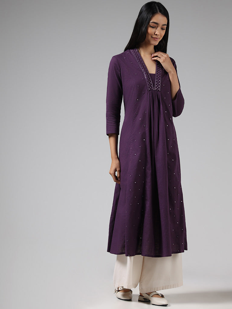 $26 - $39 - Purple Ruffle Kurti and Purple Ruffle Tunic Online Shopping