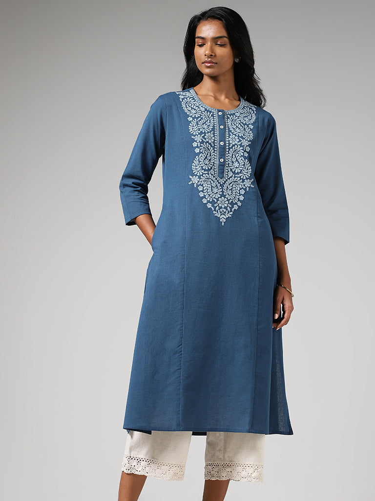 Buy Women Cotton Stylish Straight Kurti Pants Set Regular Fit Office Wear  Dress (Blue_01) at Amazon.in