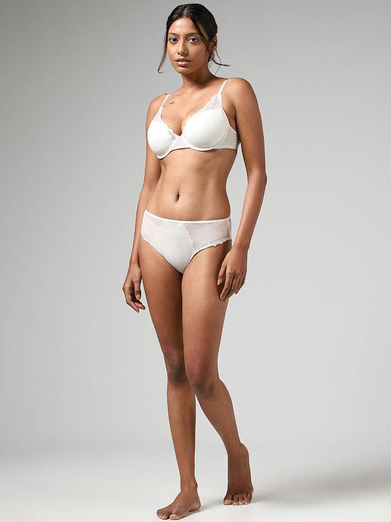 Buy Wunderlove Light Yellow Lace-Trimmed Brazilian Brief from Westside