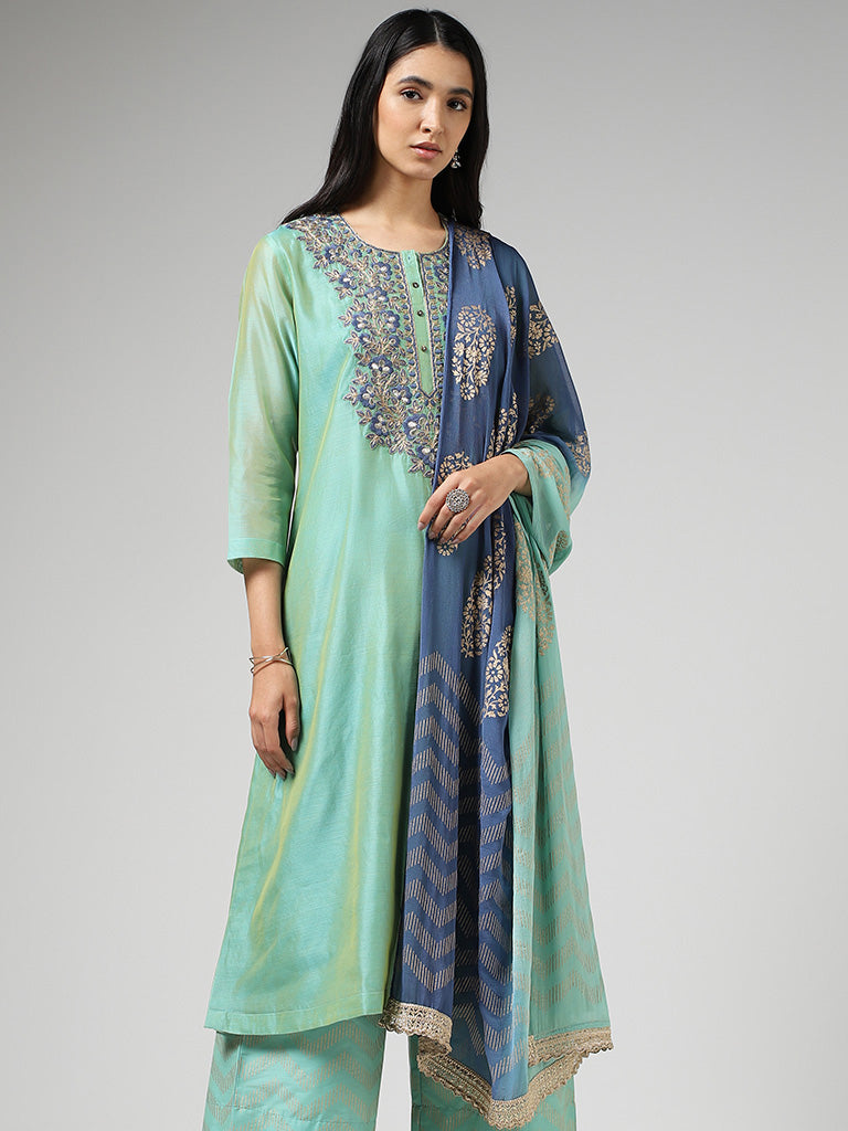 Buy Beige & Green Long Kurti Style Lehenga - Embroidered Lehenga – Empress  Clothing
