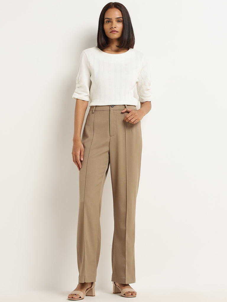 Buy VAN HEUSEN Womens 3 Pocket Solid Formal Pants | Shoppers Stop