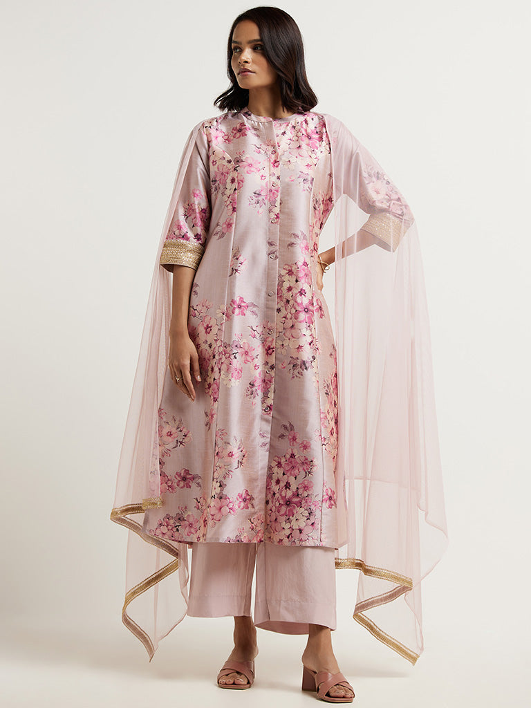 Pink Chanderi Readymade Pakistani Suit 268360
