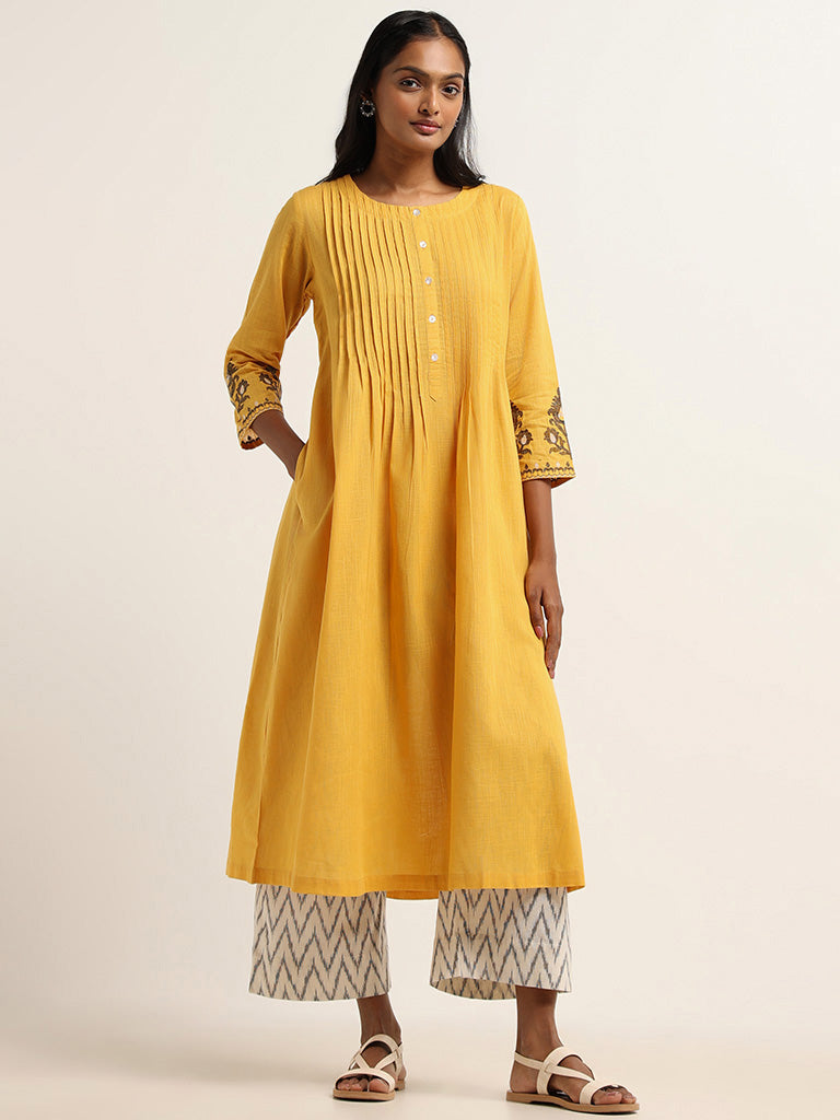 Vishudh Yellow Ethnic Maxi Dress - Absolutely Desi