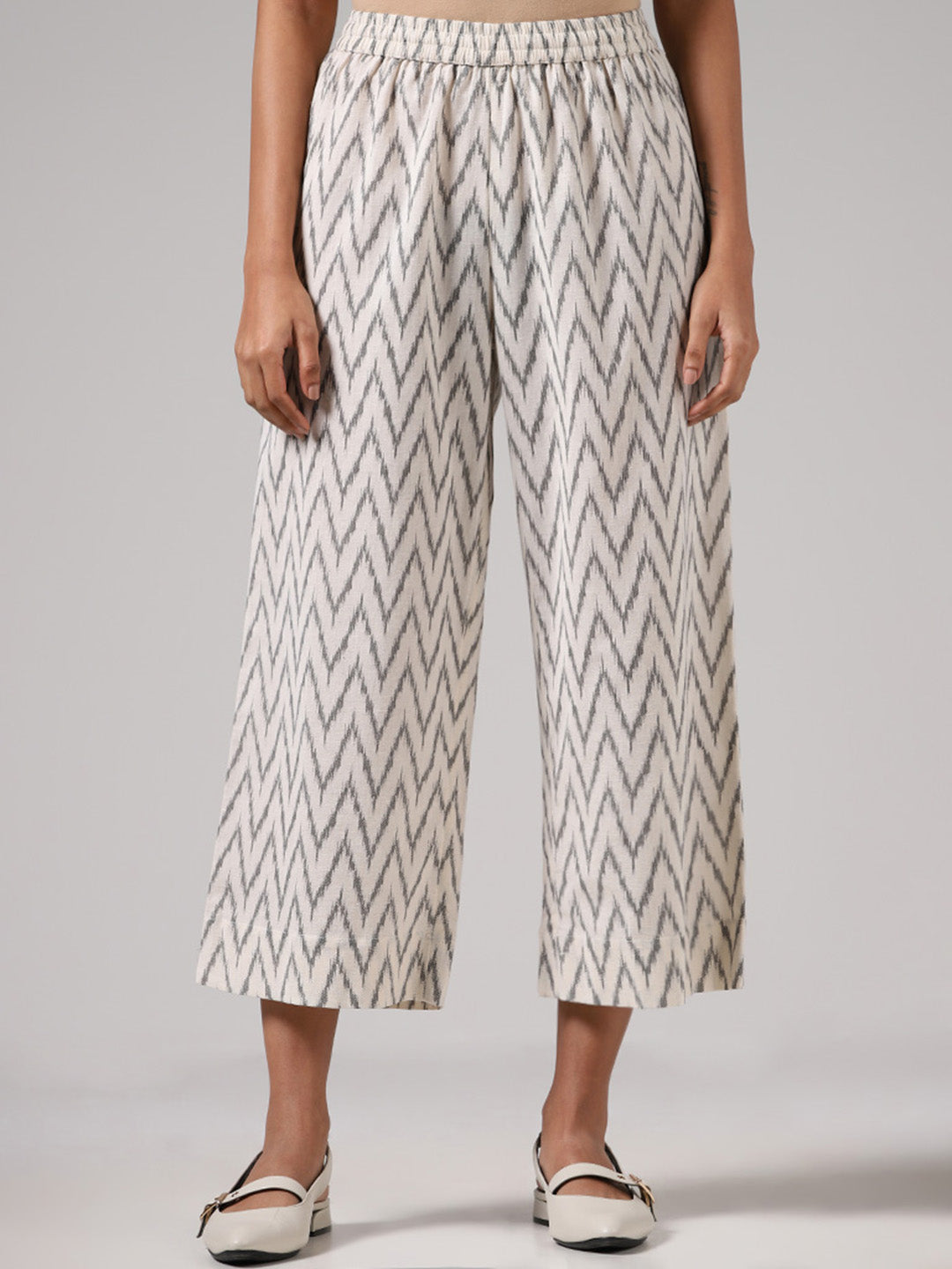 Buy OFF-WHITE ELASTICATIC-WAIST WIDE PALAZZO for Women Online in India