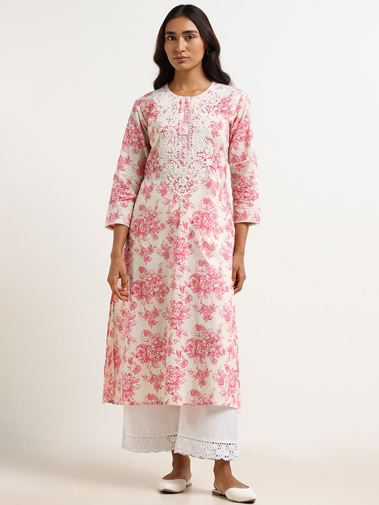 Chikankari White Kurta on fine georgette with Mukaish work/liner included /  Kurti Length : 53 inches /Free Shipping