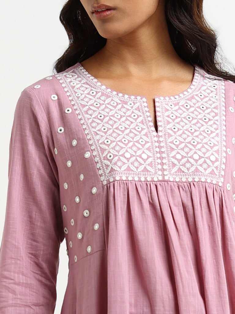 Buy Pink Round Neck Printed Kurta Online - W for Woman