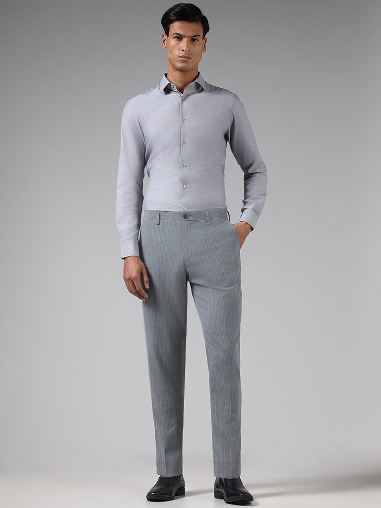 Light Grey Slim Tapered Cotton Dobby Lycra Trouser – Dragon Hill Lifestyle