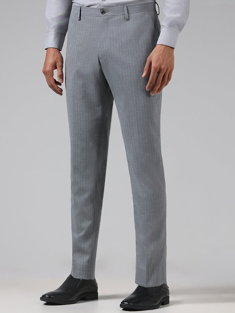 Buy Men Grey Slim Fit Textured Flat Front Formal Trousers Online - 747131 |  Louis Philippe