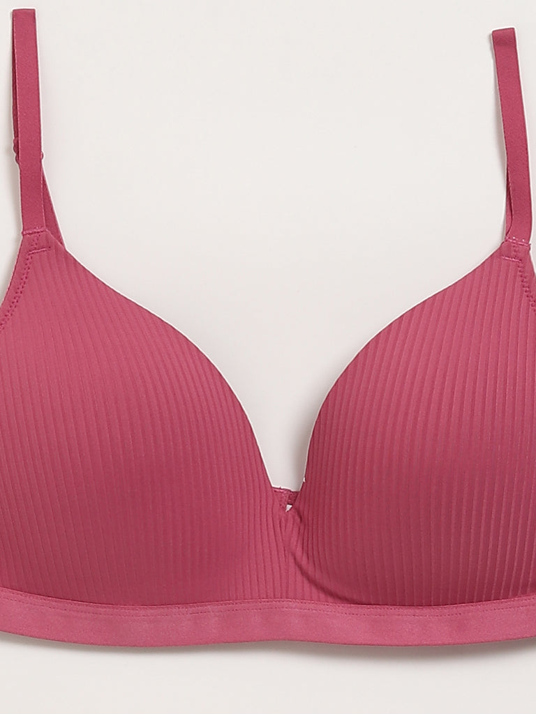 Bra, hot pink push up bra with detachable stripes