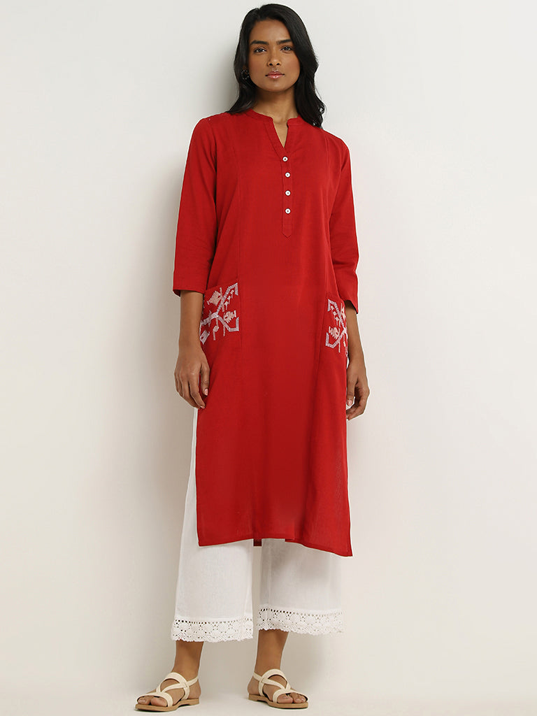 Front slit kurti with palazzo in rayon fabric with embroidery work