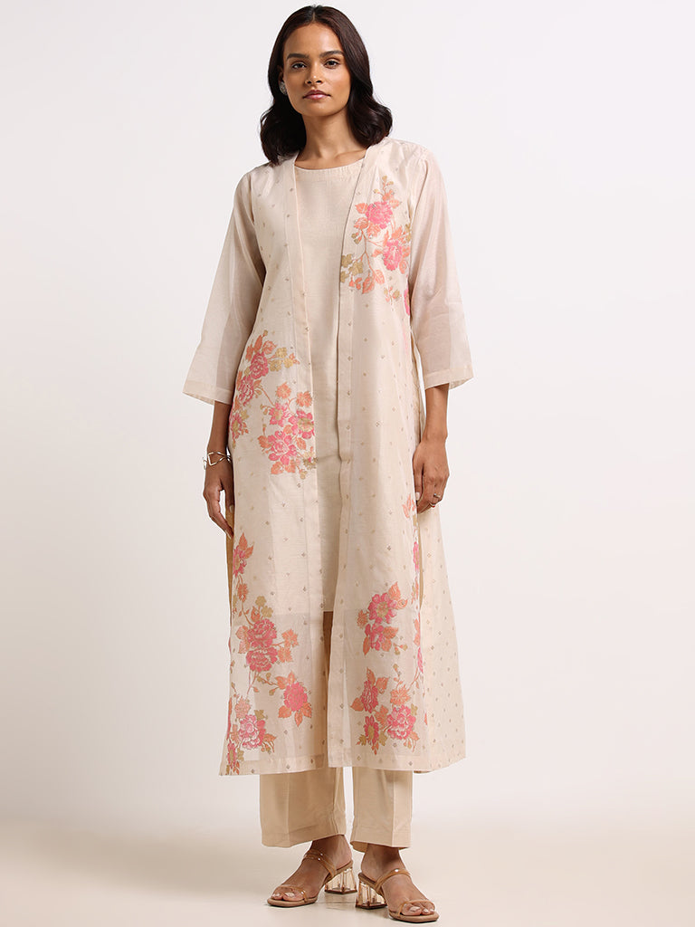 Buy Vark Maroon Floral Embroidered Kurta, Pants & Dupatta Set from Westside