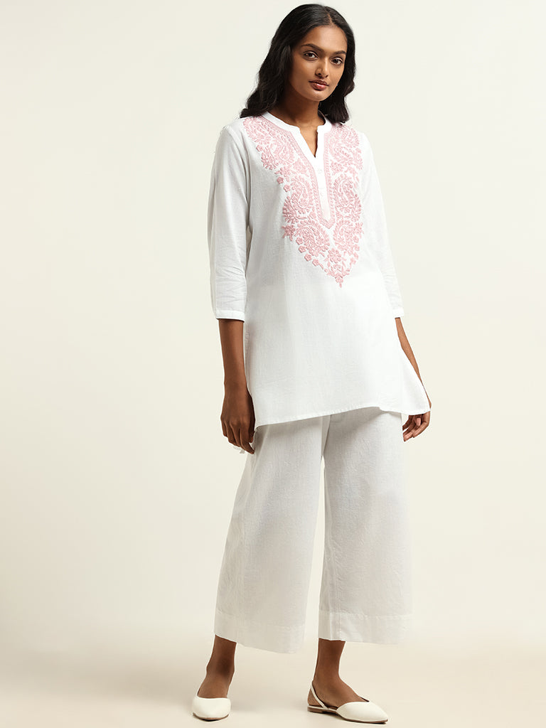 White Color cotton fabric up down kurti for jeans