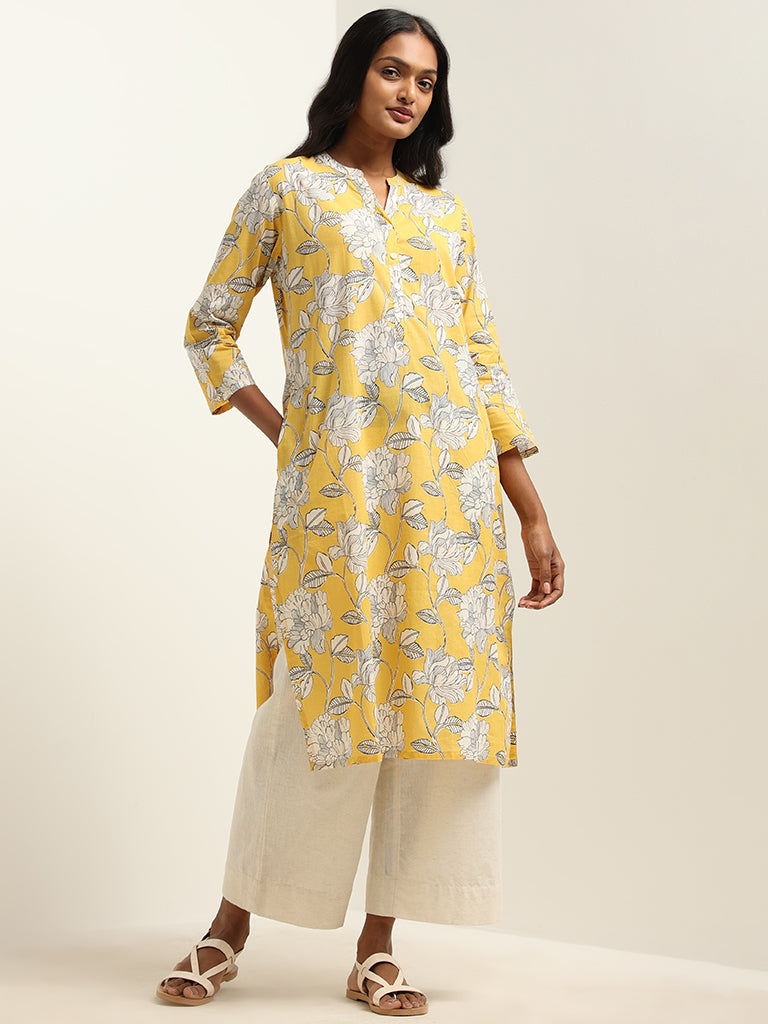 Buy Zuba Yellow Embroidered Gathered Kurta with Inner from Westside