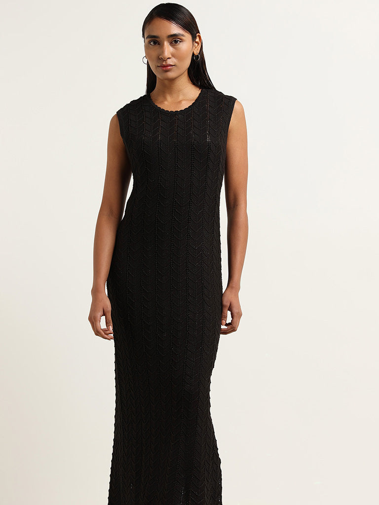 Black mirror and thread embroidered dress by Half Full Half Empty | The  Secret Label