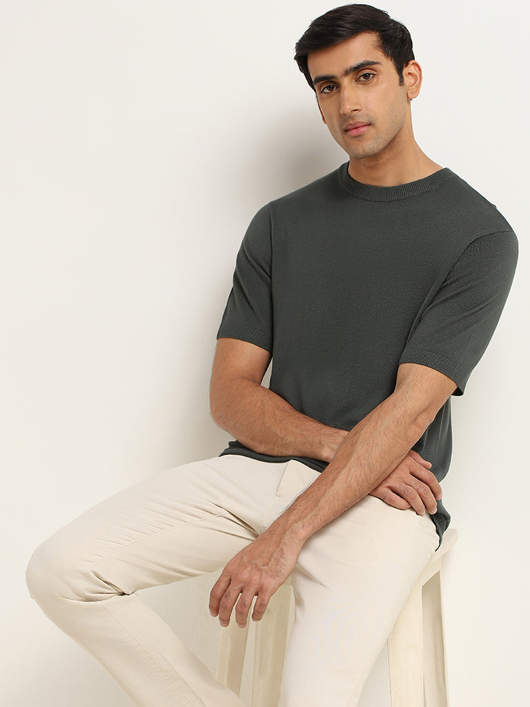 Zudio Khaki V-Neck Basic T-shirt