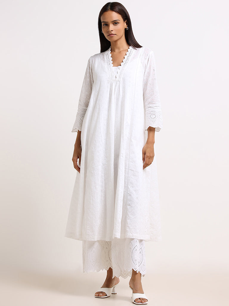 White Readymade Churidar Kameez Suit