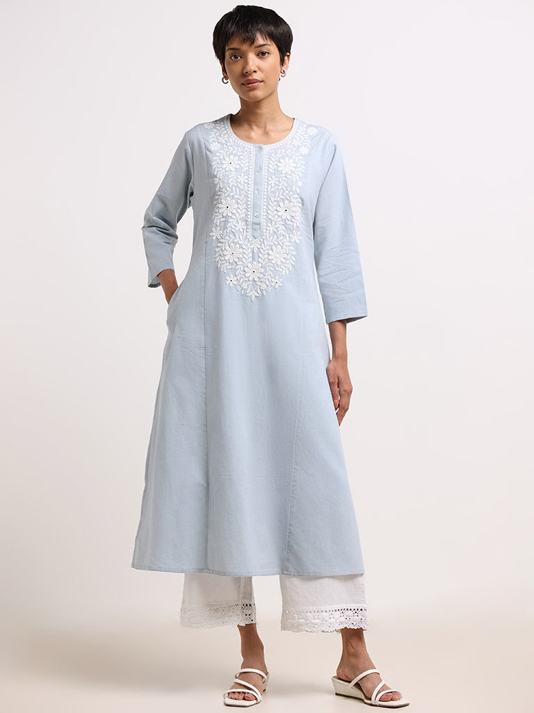 Buy Women's Avaasa Embroidered Fit Flare Kurti Dress 1 Kurta Light