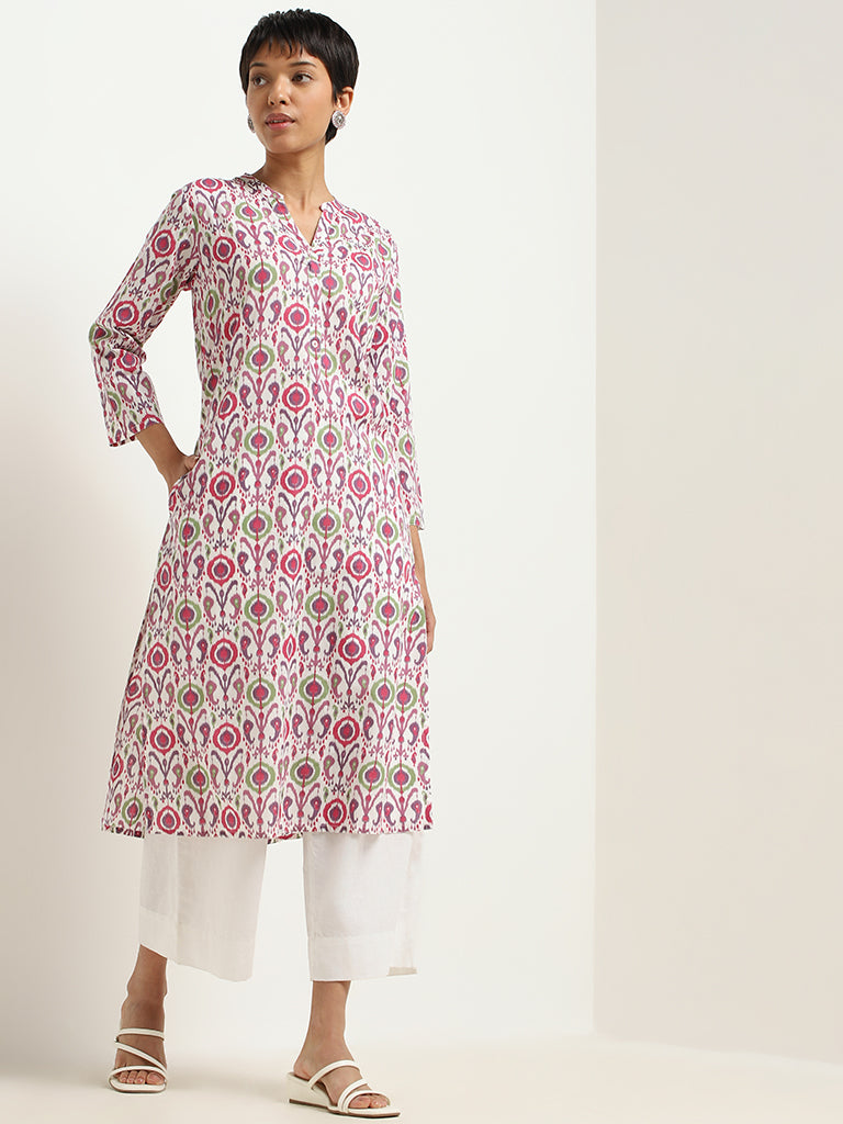 Mughal Printed Kurti With Ikat Collar And Cuff - Byhand I Indian Ethnic  Wear Online I Sustainable Fashion I Handmade Clothes
