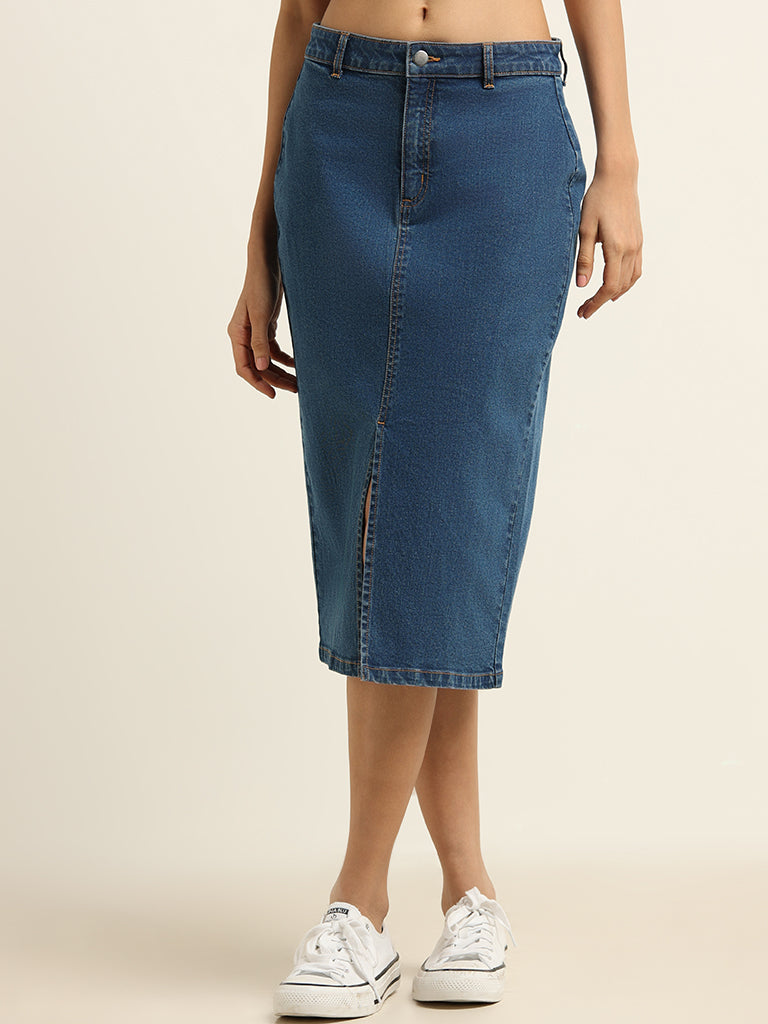 Buy BUCKLED DEEP-BLUE Y2K MINI DENIM SKIRT for Women Online in India