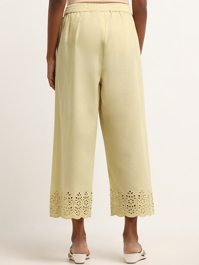 Biege Embroidered Womens Wide Leg Pant, Brown