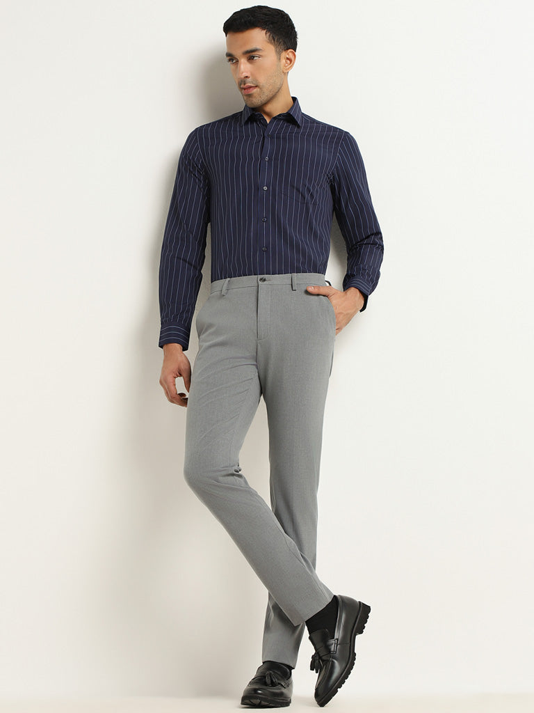 Stylish White Shirt Grey Trouser Combo For Men - Evilato