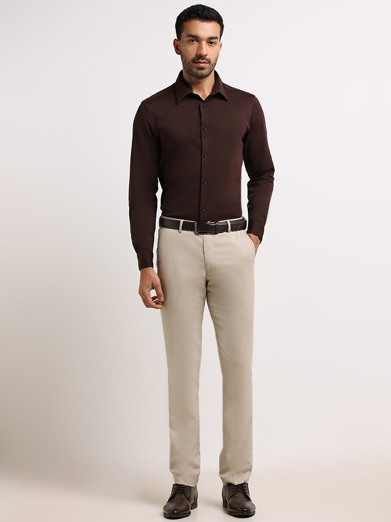 Buy online Linen Dark Beige Slim Fit Formal Trousers from Bottom Wear for  Men by Bukkl for ₹589 at 58% off | 2024 Limeroad.com