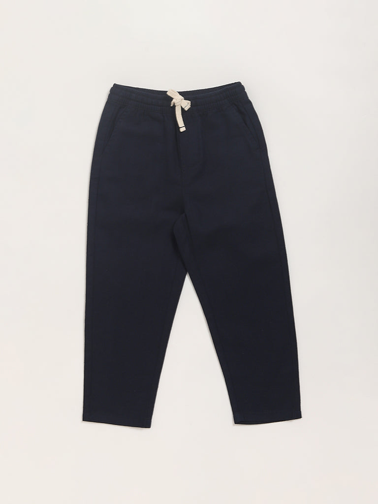 Buy Navy blue Solid Straight-Fit Cotton Pant Online in India -Beyoung