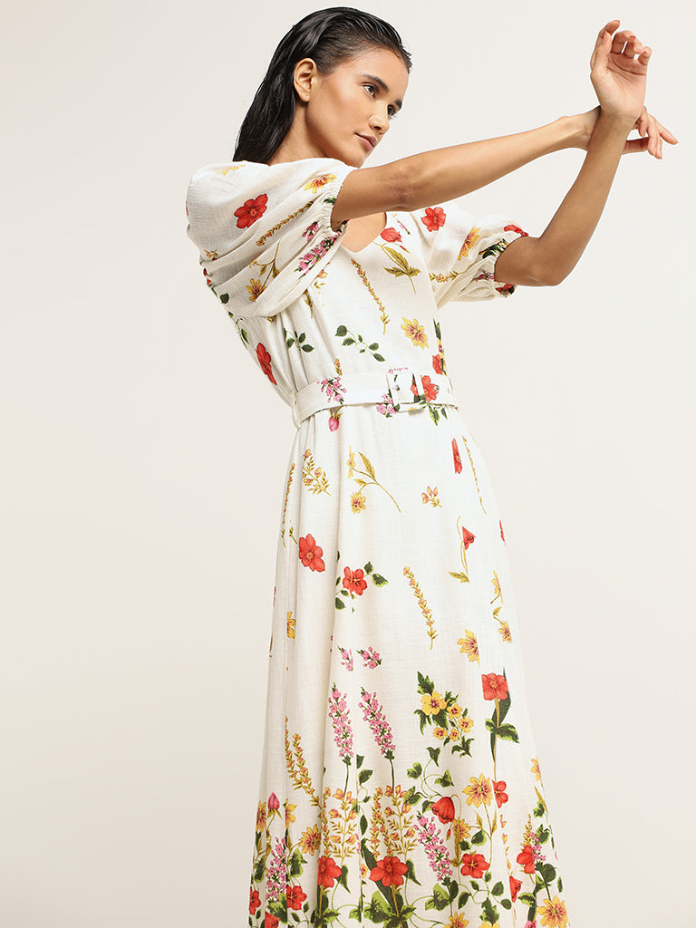 Buy Bombay Paisley Off White Floral Printed Off-Shoulder Dress from Westside