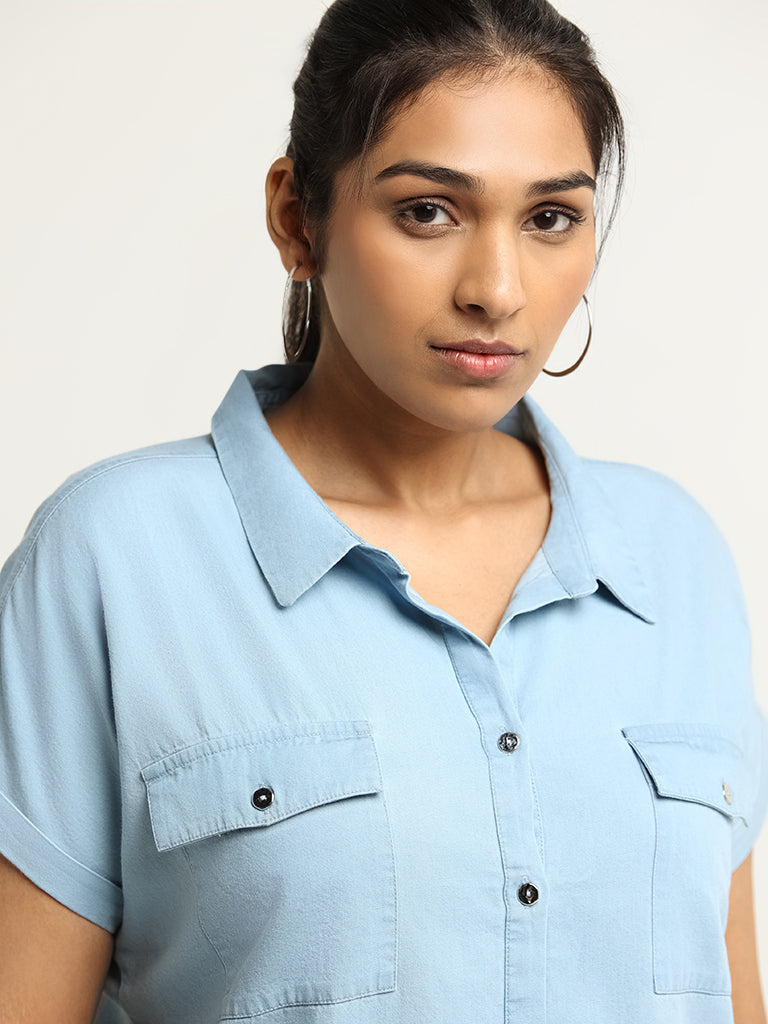 Buy Live Unlimited Curve Light Blue Viscose Mix Longline Blouse