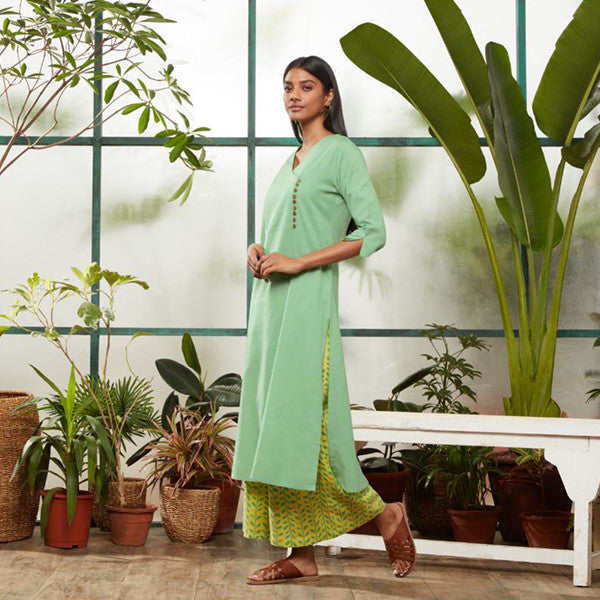 Green Overlap Kurta For Women By Utsa