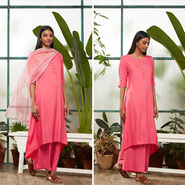 Pink Kurta Set For Women By Utsa