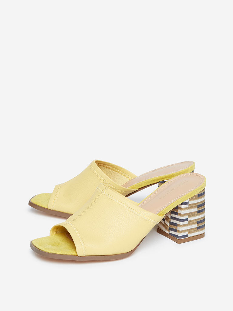 yellow block heel mules