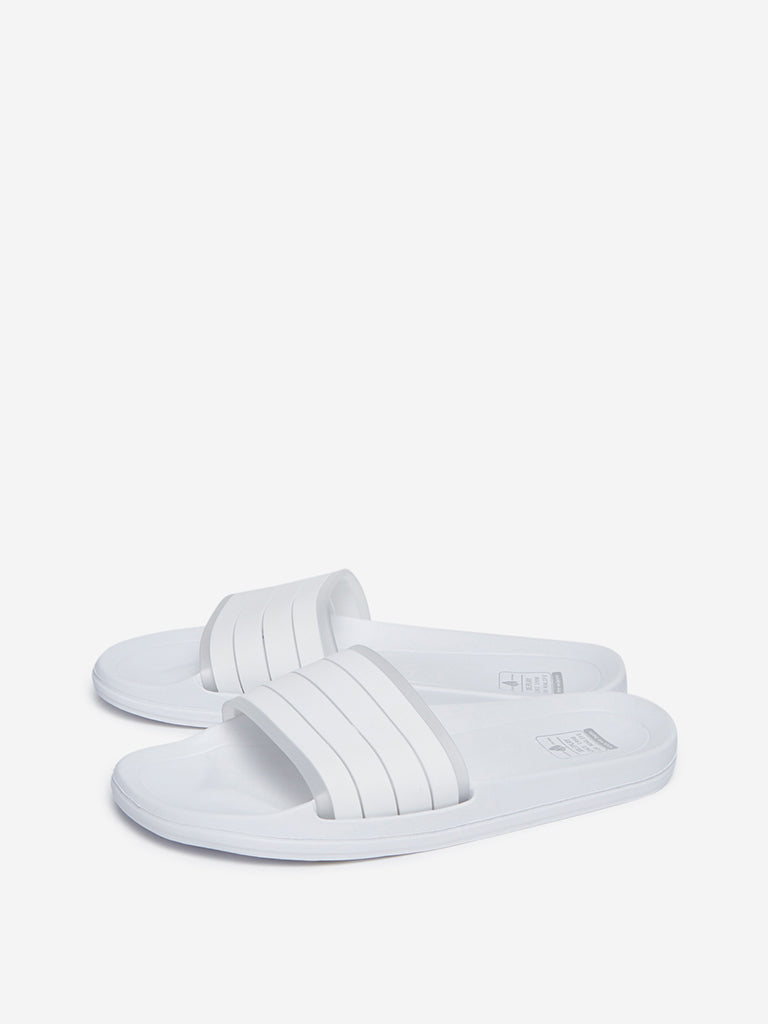 Shop SOLEPLAY White Striped Slides 