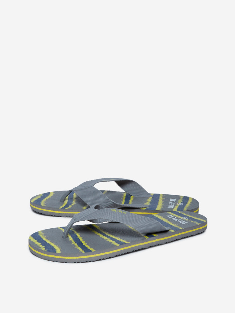 Shop SOLEPLAY Grey Striped Flip-Flops 