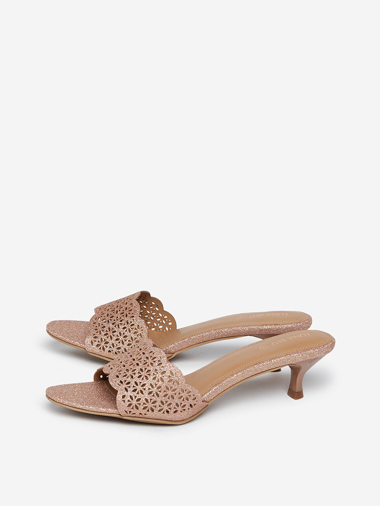 rose gold small heel shoes