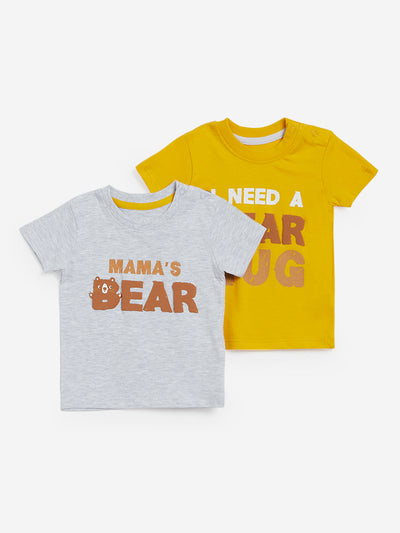 HOP Baby Mustard Printed T-Shirts Set of Two