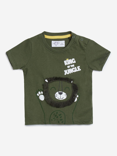 HOP Baby Olive Lion Printed T-Shirt