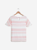 Gia Curves Pink Dex Striped Textured T-Shirt