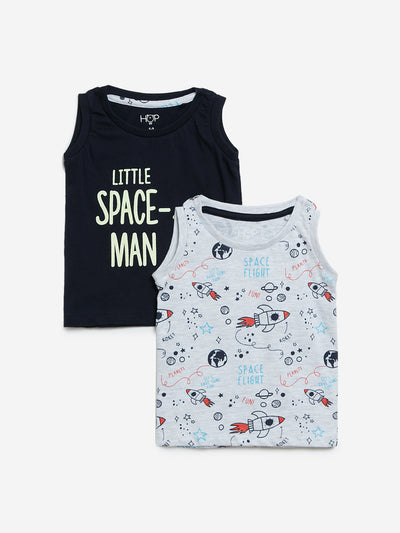 HOP Baby Grey Mel Space Print T-Shirt Set of Two