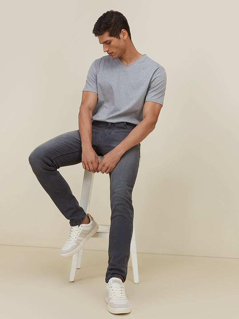 Grey Cropped Trousers and White Tshirt Mens Street Style Outfit  Mens  street style Grey trousers outfit men Men shirt style