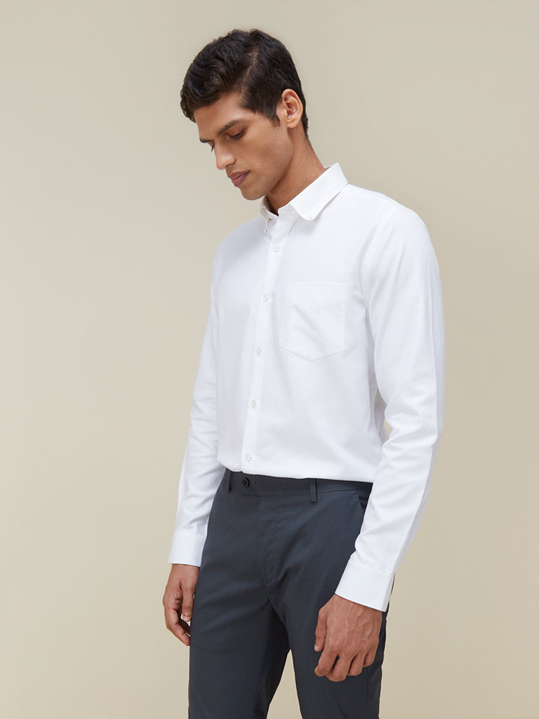 WES Formals White Tweed Slim Fit Shirt Front View