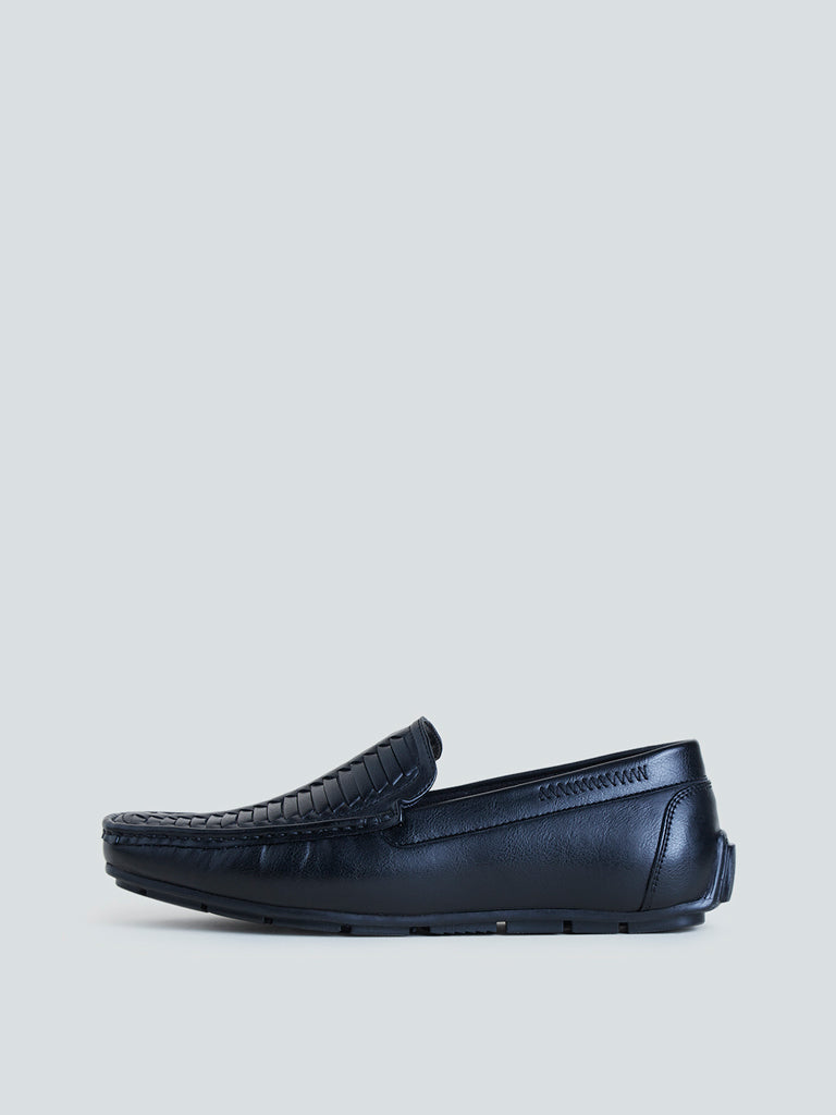 Shop SOLEPLAY Black Weave-Textured Loafers Online – Westside