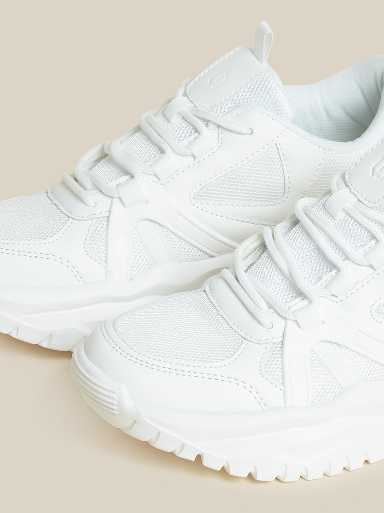 White Chunky Lace-Up Sneakers