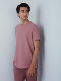 ETA Mauve Self-Textured Slim-Fit T-Shirt | Mauve Self-Textured Slim-Fit T-Shirt for Men Front View - Westside