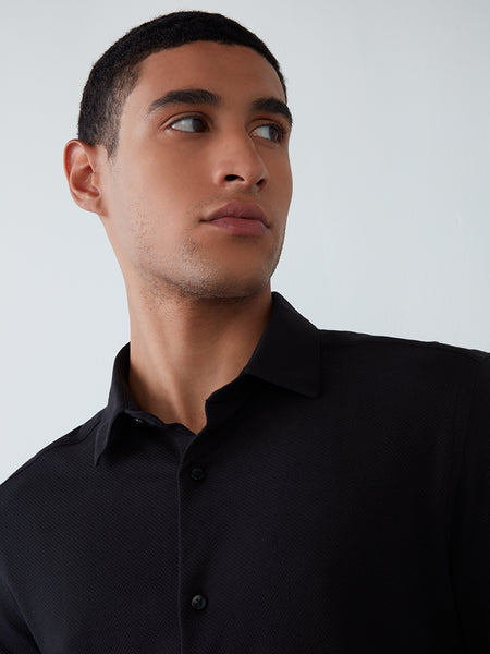 Shop WES Formals Black Textured Ultra-Slim Fit Shirt Online – Westside