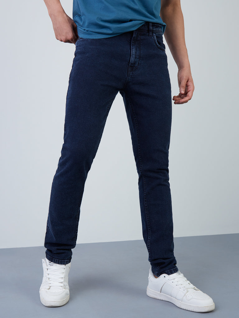 Shop WES Casuals Dark Blue Slim-Fit Jeans Westside