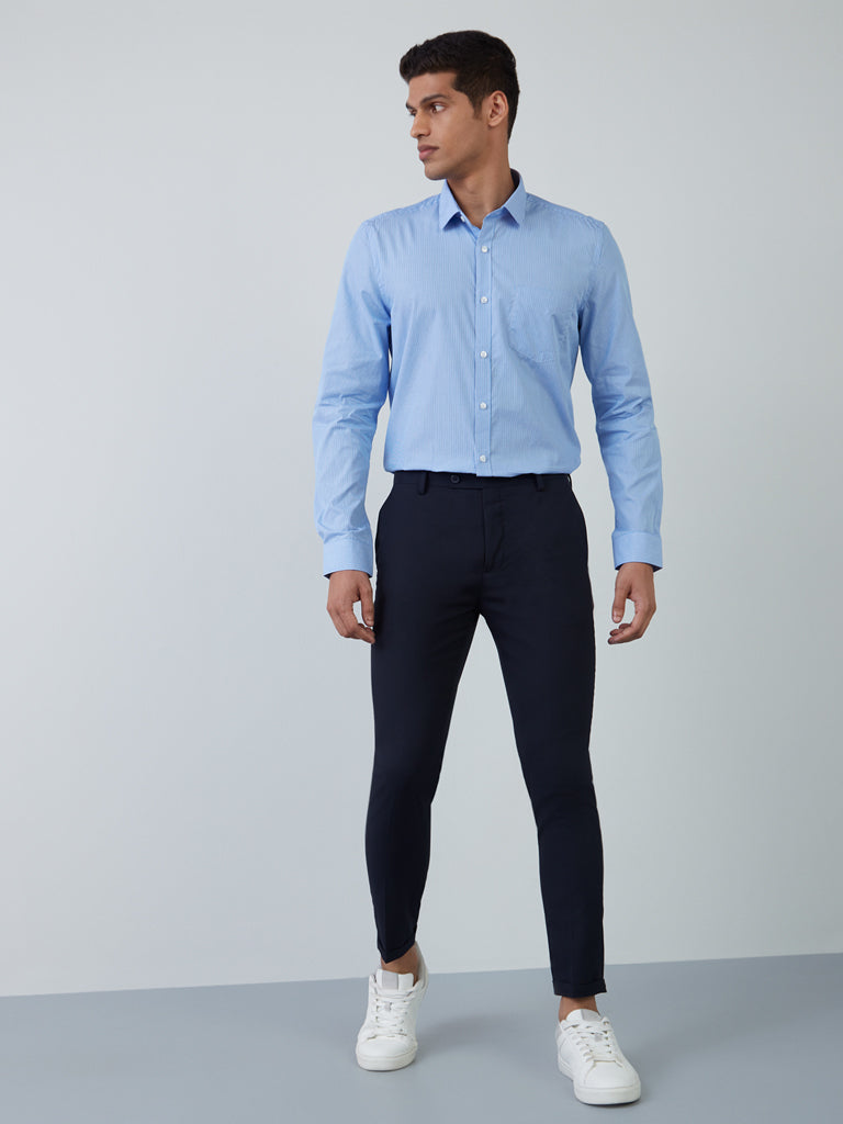 Shop WES Formals Blue Checkered Slim-Fit Shirt Online – Westside