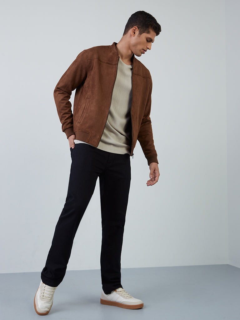 Shop Ascot Brown Suede Relaxed-Fit Jacket Online – Westside