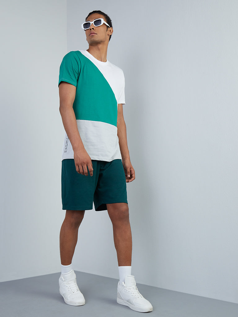 Studiofit White Colour-Block Slim-Fit T-Shirt | White Colour-Block Slim-Fit T-Shirt for Men Full View - Westside