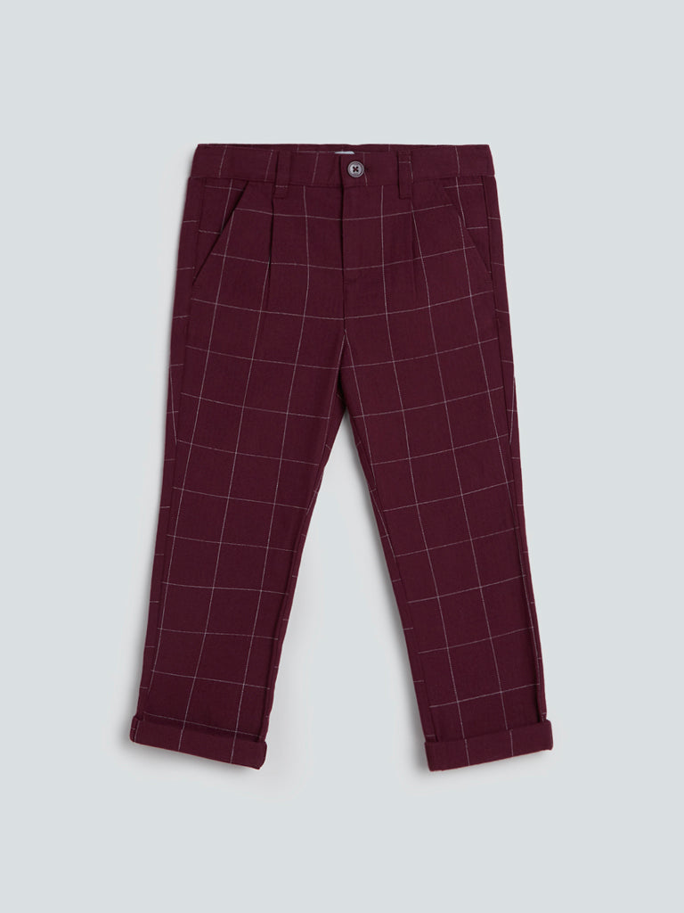 Boys Casual Wear Checks Cotton Trousers